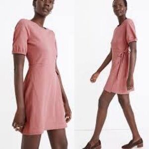 Madewell Crosshatch Puff Sleeve Faux Wrap Mini Dress dusty rose Pink Size XXL